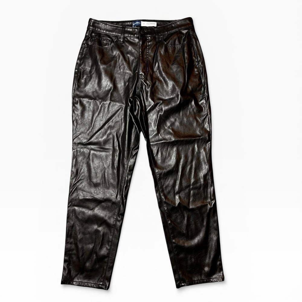 Old Navy OG Straight High-Rise Faux Leather‎ Pants Black Womens 12 Moto Party